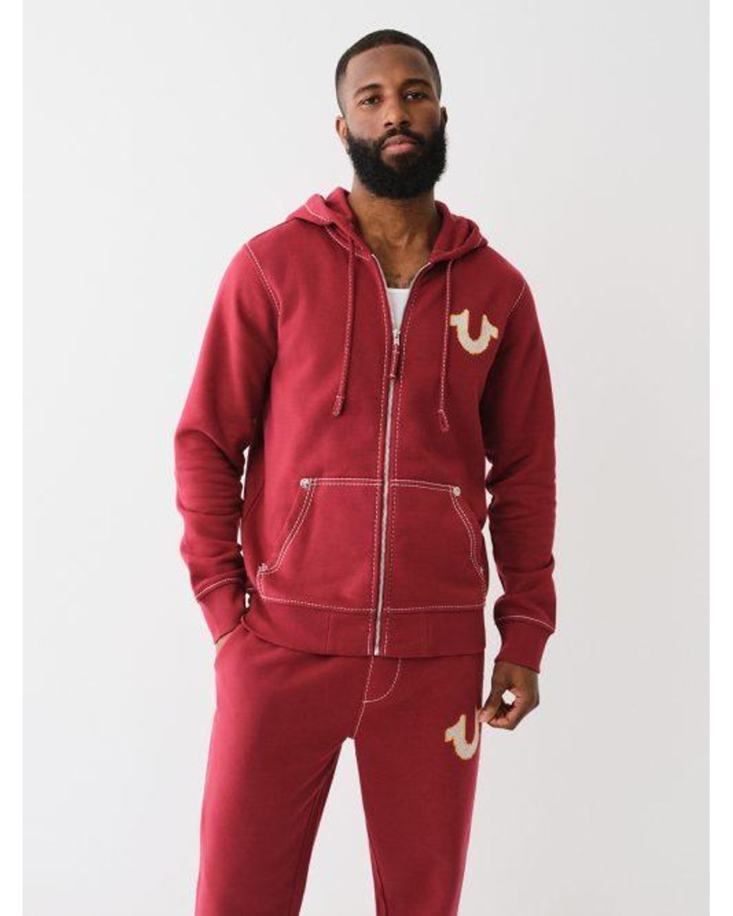 True Religion Big T Cross Stitch Zip Hoodie in Red Lyst