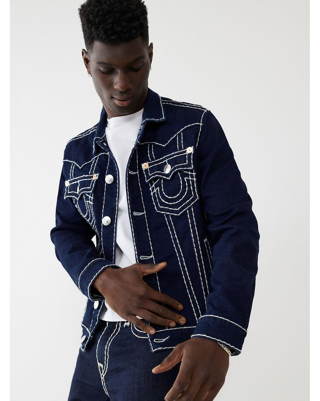 True Religion Jimmy Super T Stitch Denim Jacket in Blue for Men | Lyst