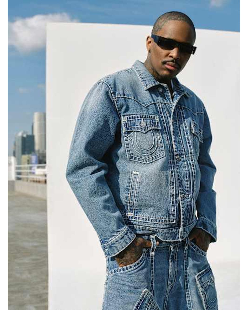 TRUE RELIGION Oversized Super T Denim Trucker Jacket in Blue for