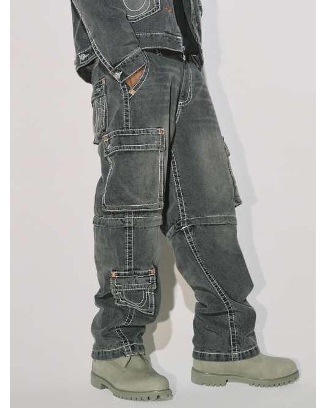 TRUE RELIGION Convertible Big T Zip Cargo Jean in Gray for Men | Lyst