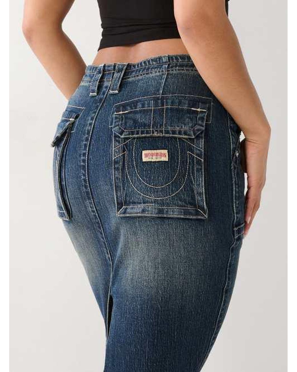 True Religion Utility Midi Denim Skirt in Blue Lyst