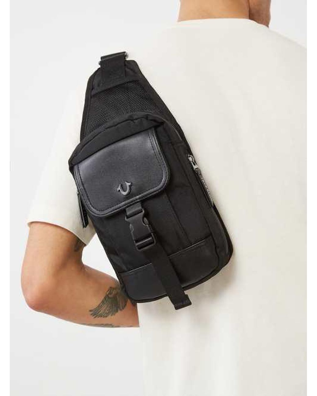 True Religion Hs Logo Sling Bag in Black | Lyst