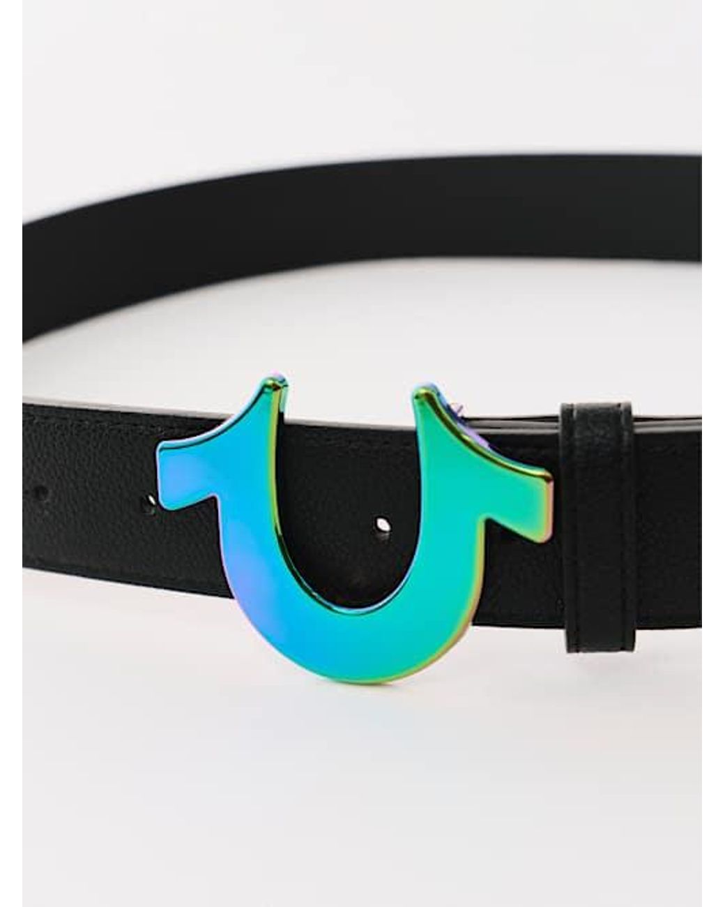 TRUE RELIGION Iridescent Horseshoe Buckle Belt in Blue for Men | Lyst