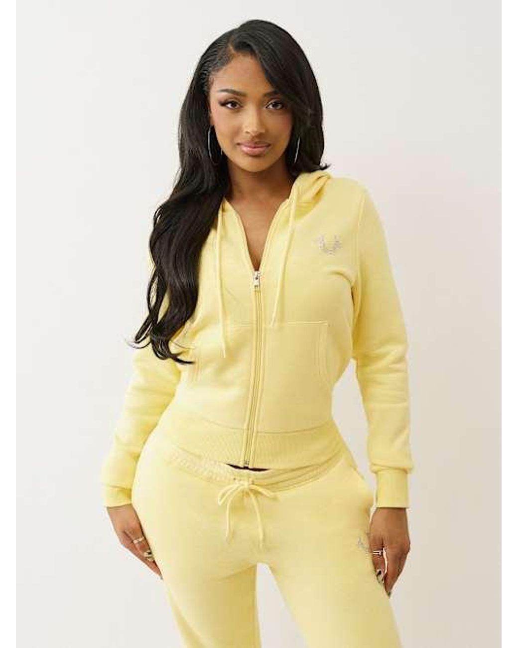 TRUE RELIGION Crystal Global Logo Zip Hoodie in Yellow | Lyst