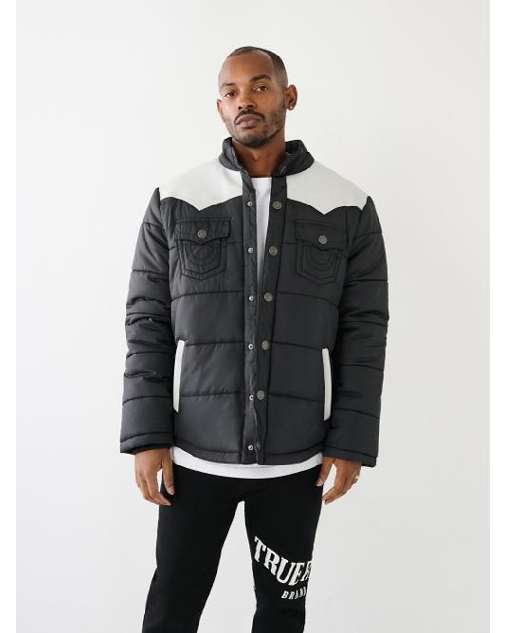 True Religion Western Puffer Jacket in Gray for Men Lyst