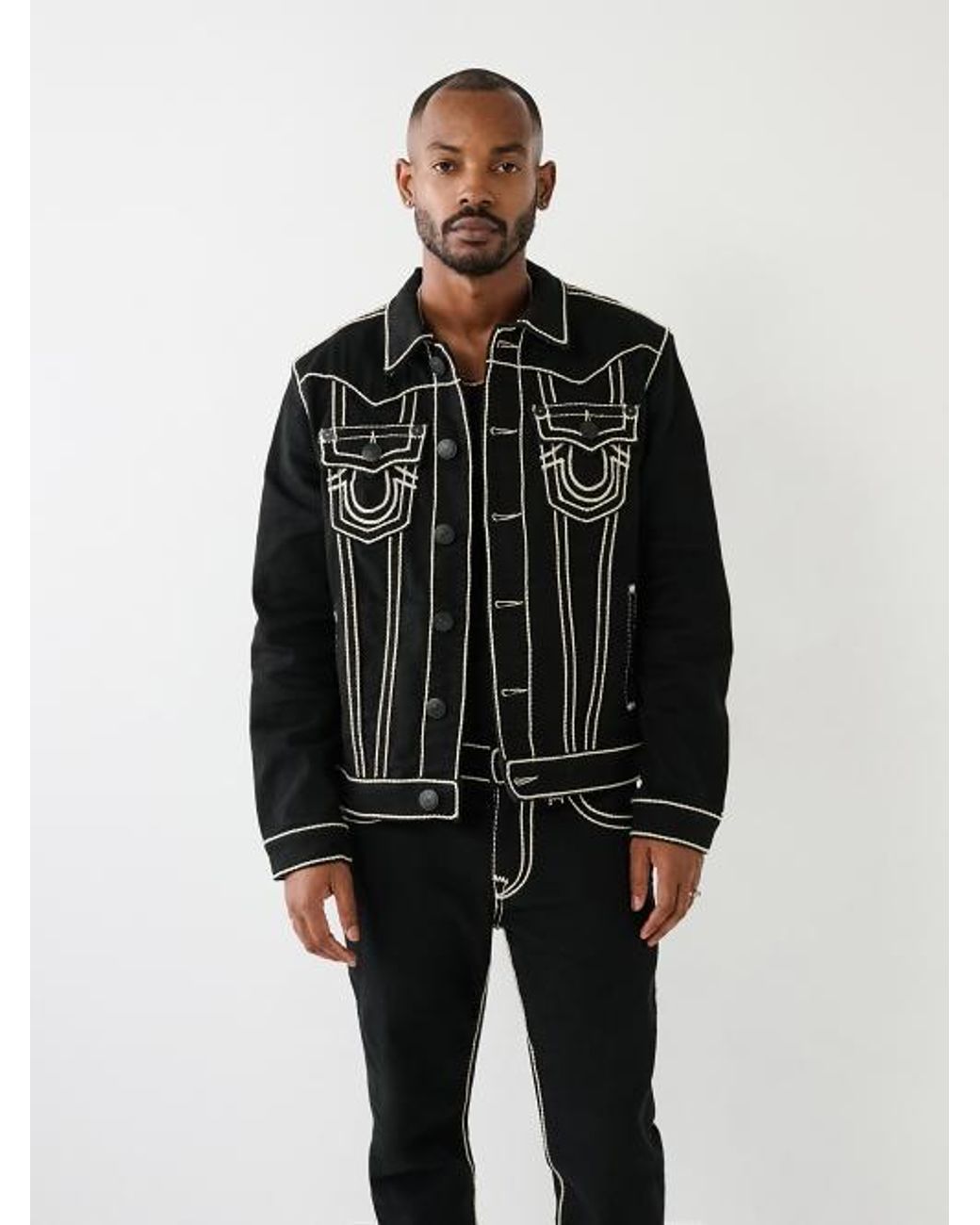 True Religion Jimmy Rope Stitch Denim Jacket in Black for Men Lyst