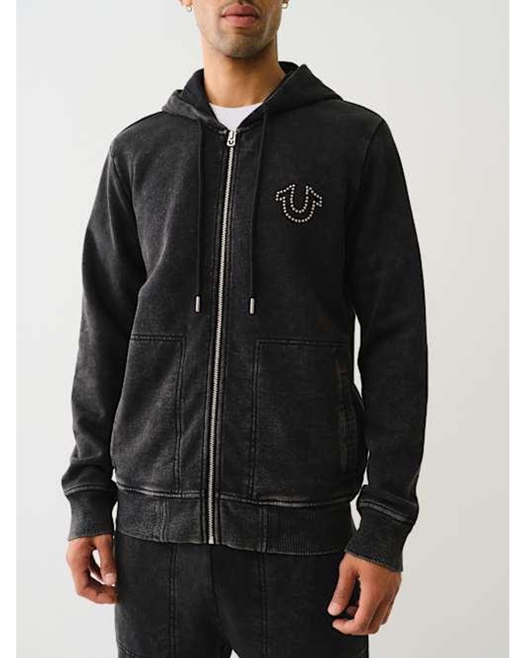 TRUE RELIGION Studded Logo Zip Hoodie in Black for Men | Lyst