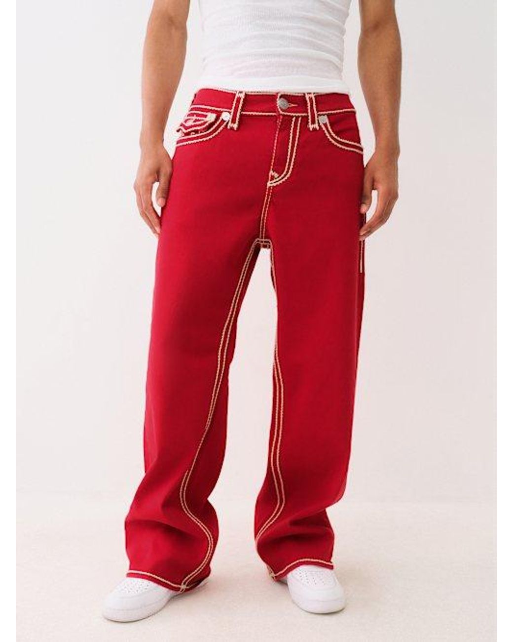 新作【TRUE RELIGION】VINNY ROPE STITCH ULTRA BAGGY RED LENOX True Religion Vinny Rope Stitch Ultra Baggy Jean in Red for