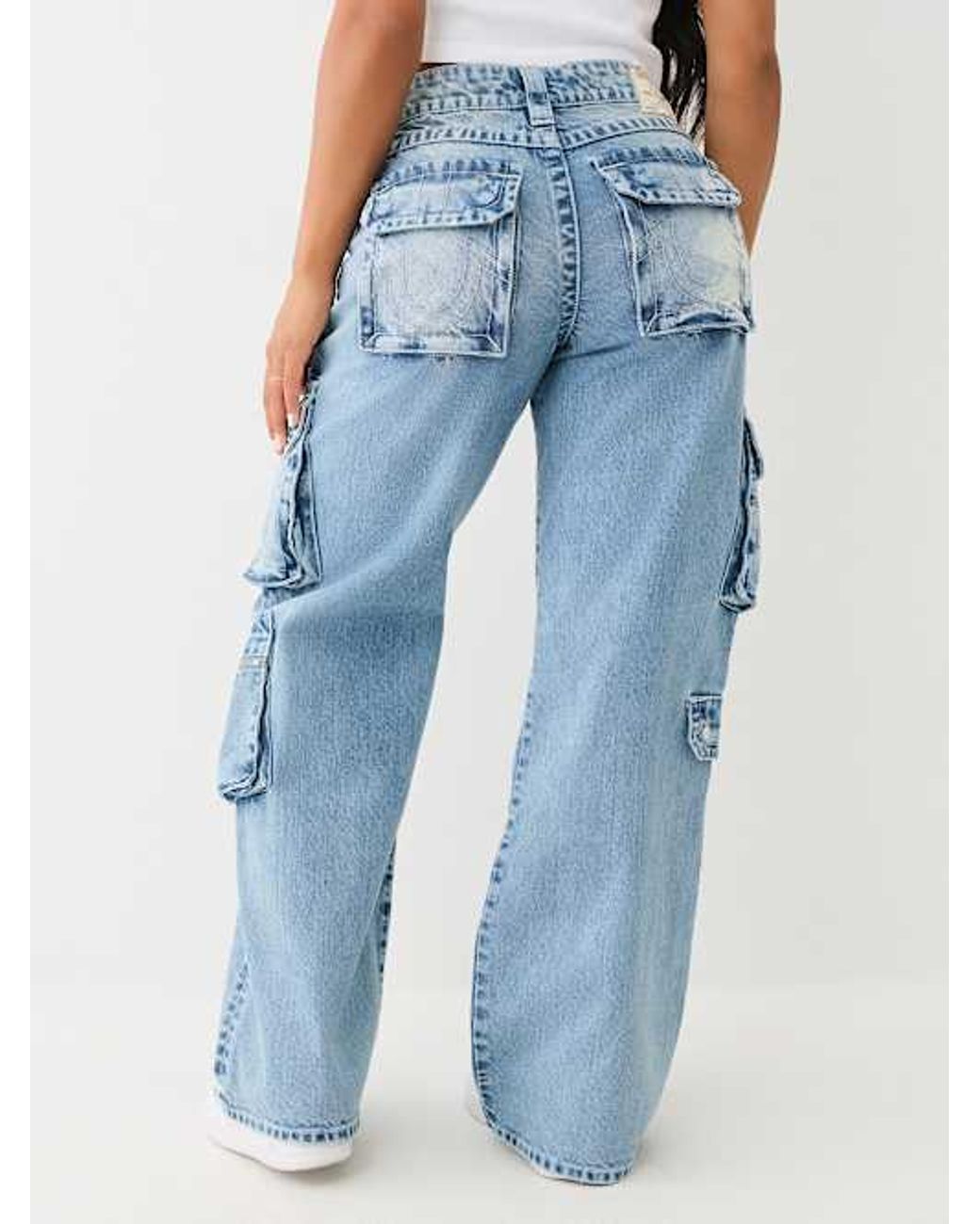 TRUE RELIGION Bobbi Distressed Baggy Cargo Jean in Blue | Lyst