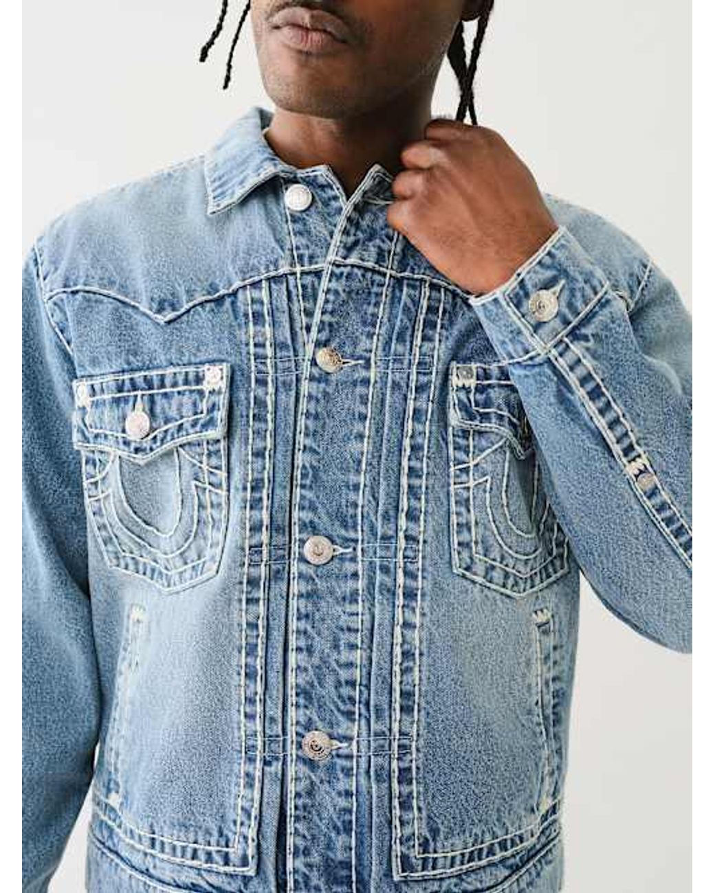 True Religion Oversized Super T Denim Trucker Jacket in Blue