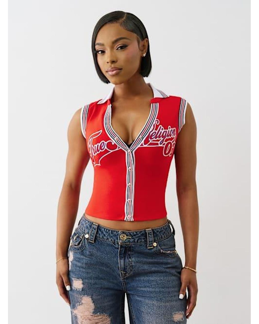 TRUE RELIGION Sporty Terry Polo Tank Top in Red | Lyst
