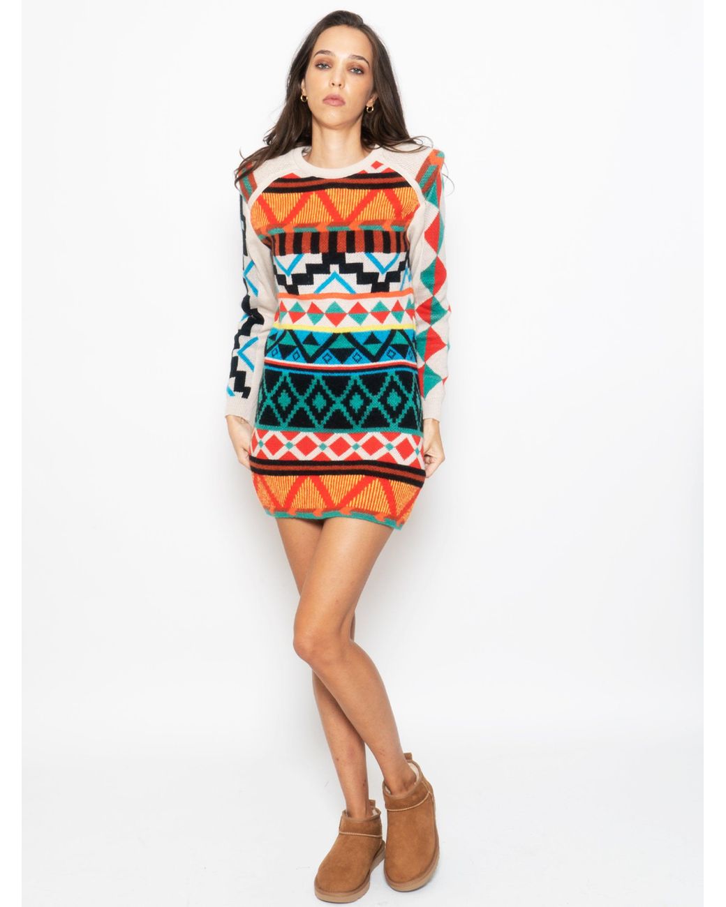 Inspired by Akep Cream Geometric Pattern Dress in Red | Lyst
