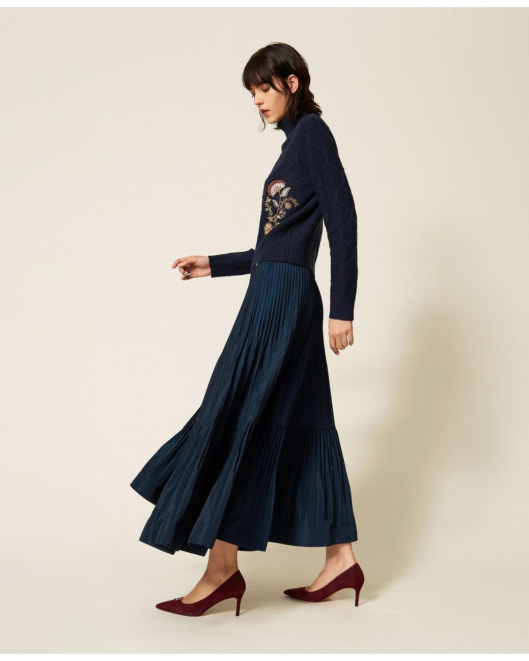 Twinset Blue Long Pleated Taffeta Skirt