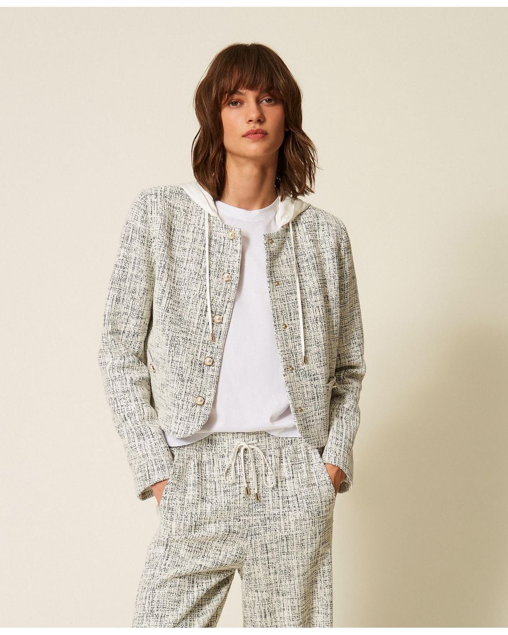 Twinset Natural Woven Plush Fabric Jacket
