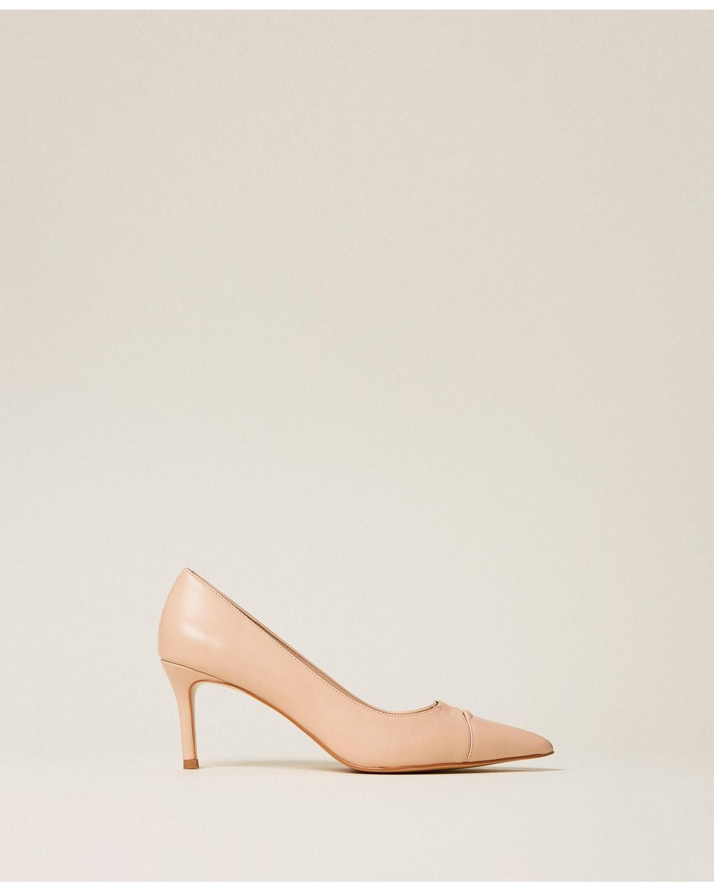 Twinset Natural Mid Heel Leather Court Shoes, "Candy Peach"