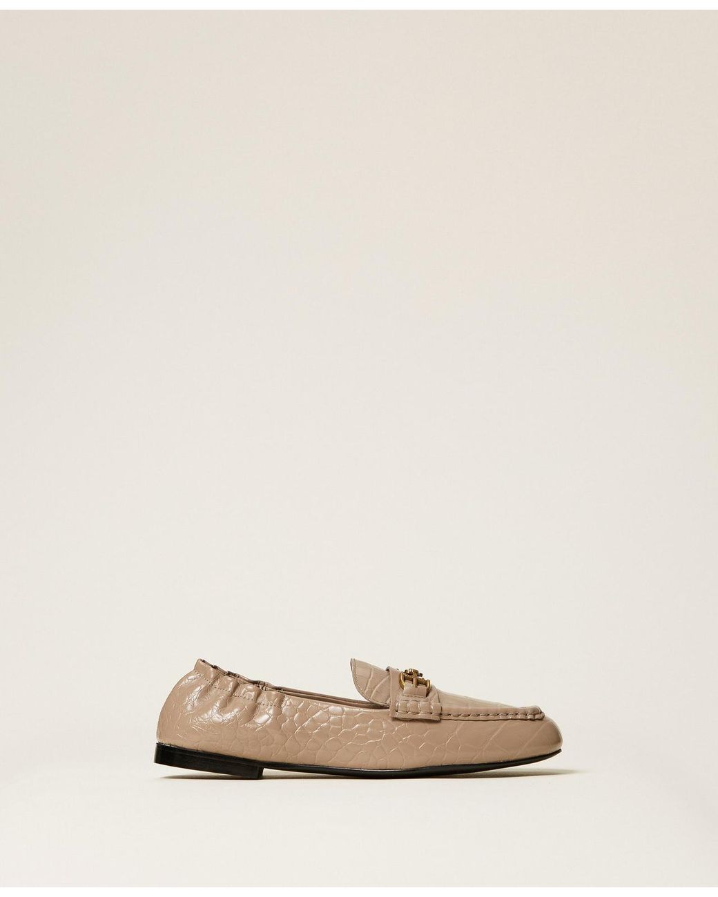 Twinset Natural Leather Moccasins With Crocodile Print