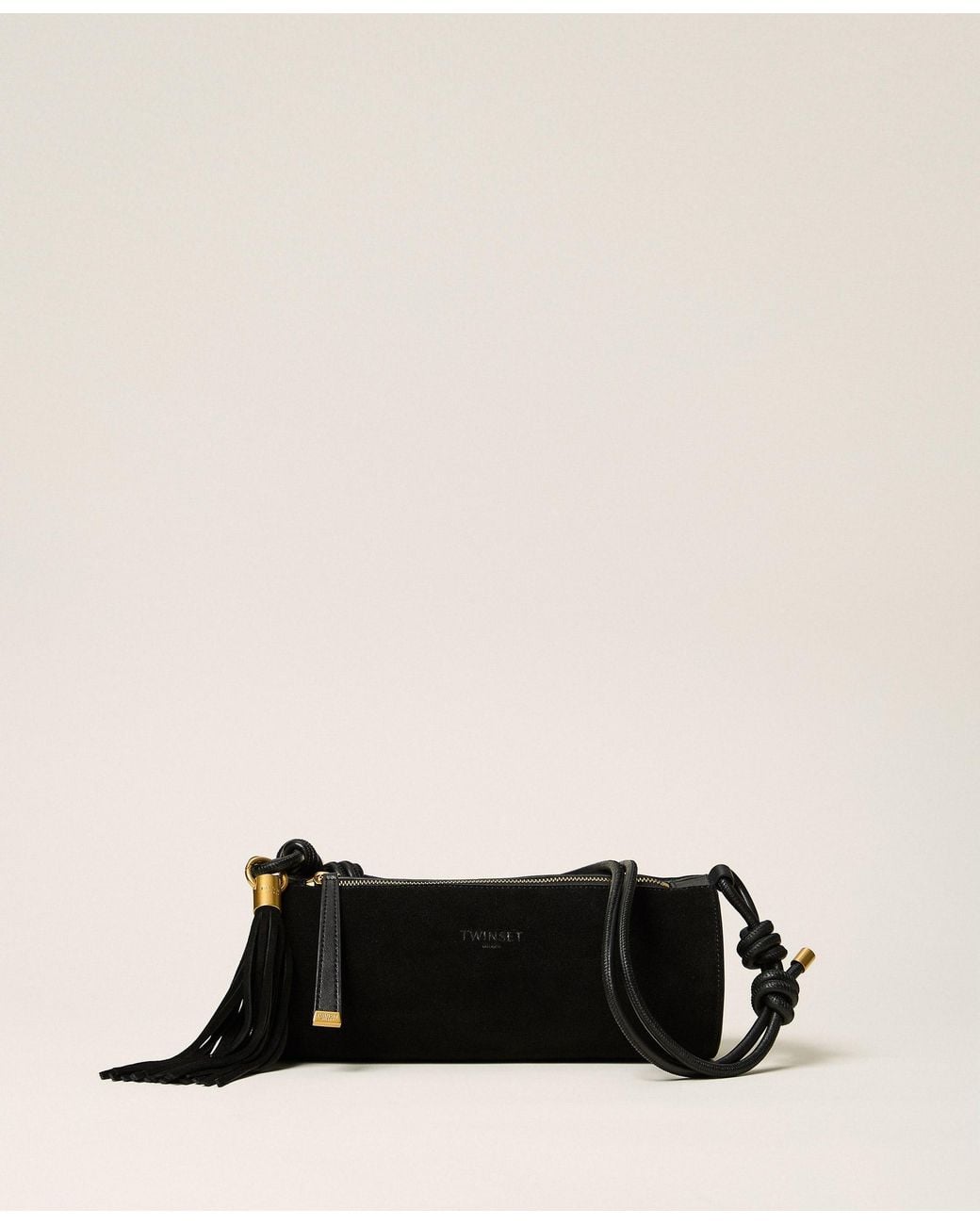 Twinset Black Suede Cylinder Bag With Tassel