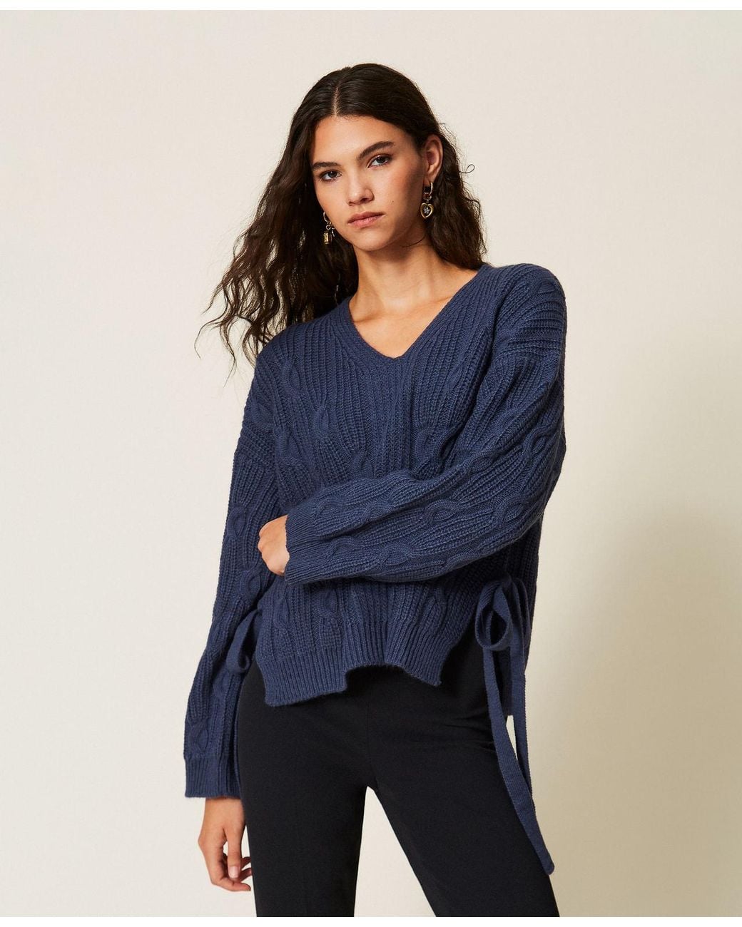 Twinset Blue Wool Blend Jumper With Ties