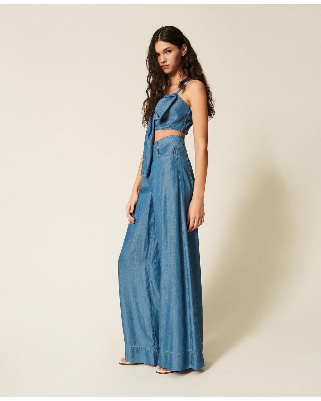 Twinset Blue Denim Palazzo Trousers