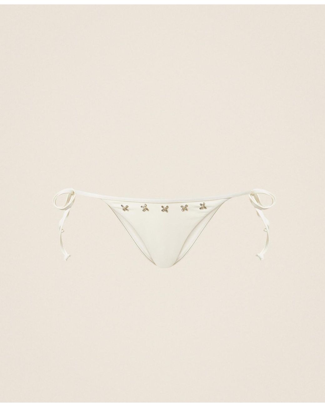 Twinset Natural Bikini Thong With Embroidery