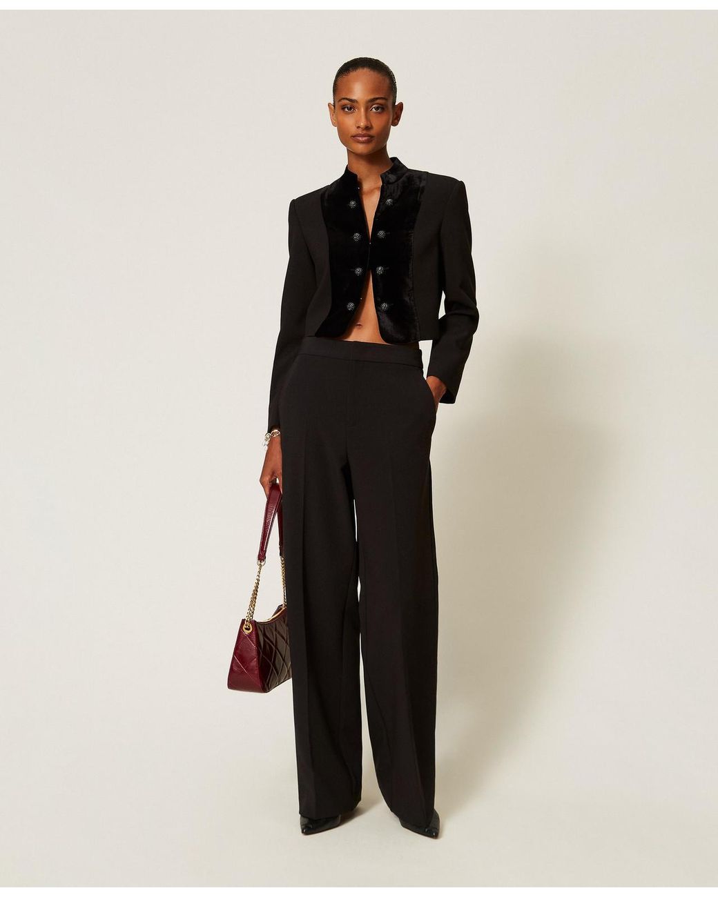 Twinset Black Straight Leg Crêpe Trousers