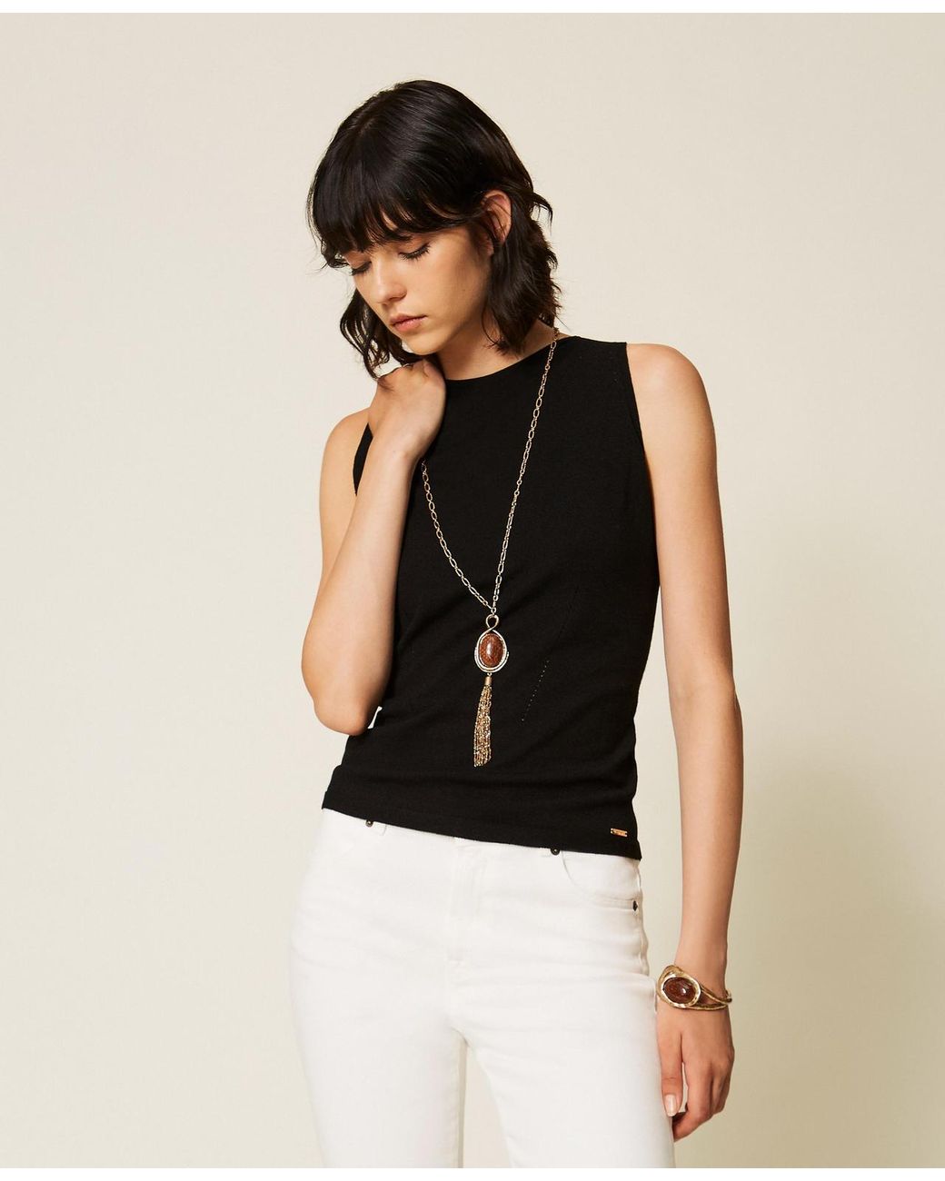 Twinset Black Dual Use Fitted Knit Top
