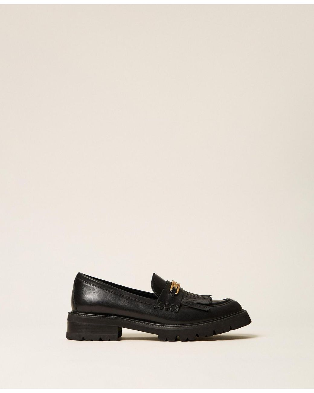 Twinset Natural Leather Loafers With Fringes
