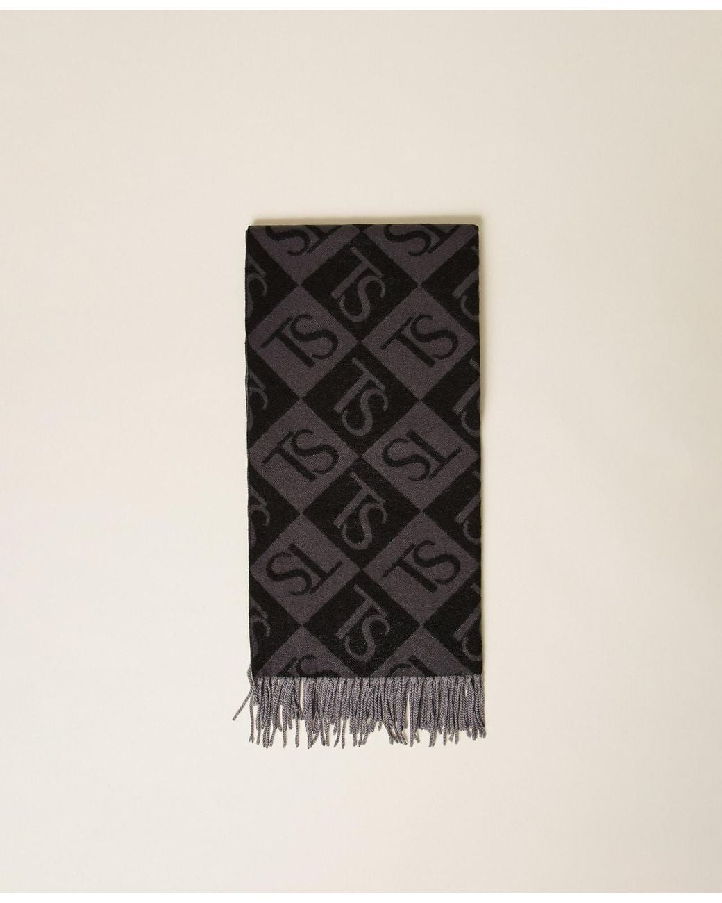 Twinset Black Diamond Jacquard Stole With Logo