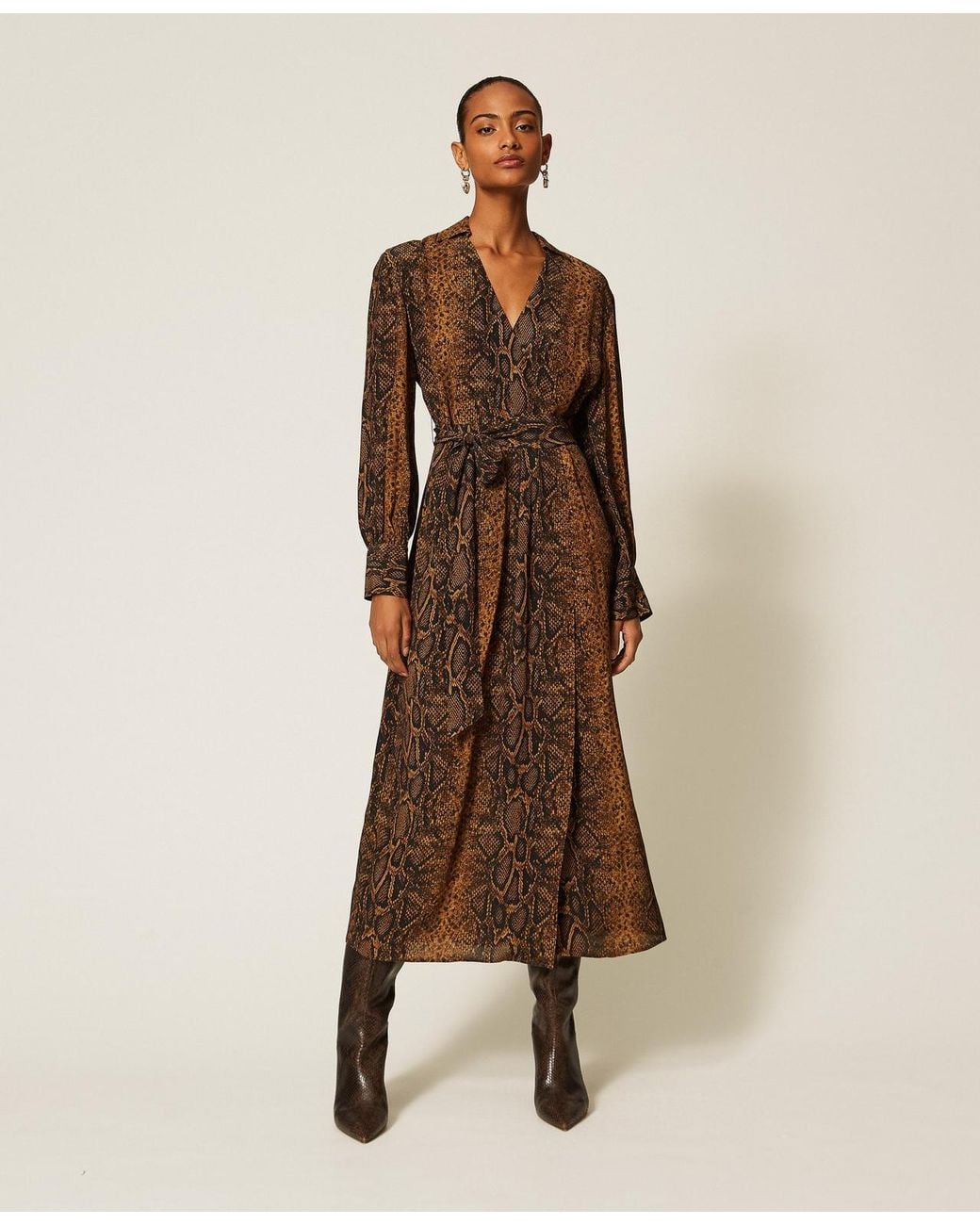 Twinset Natural Long Python Print Dress