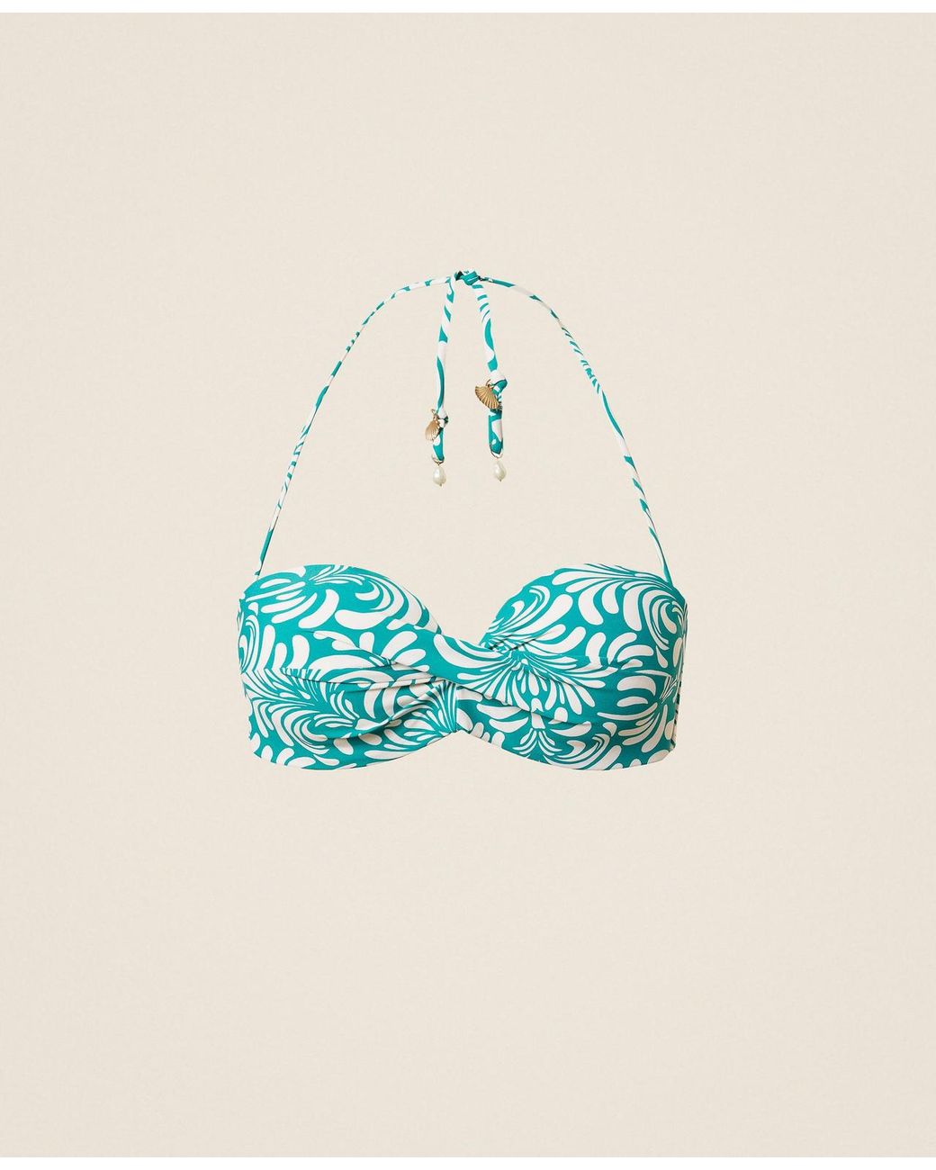 Twinset Blue Padded Bikini Top With Botanical Print
