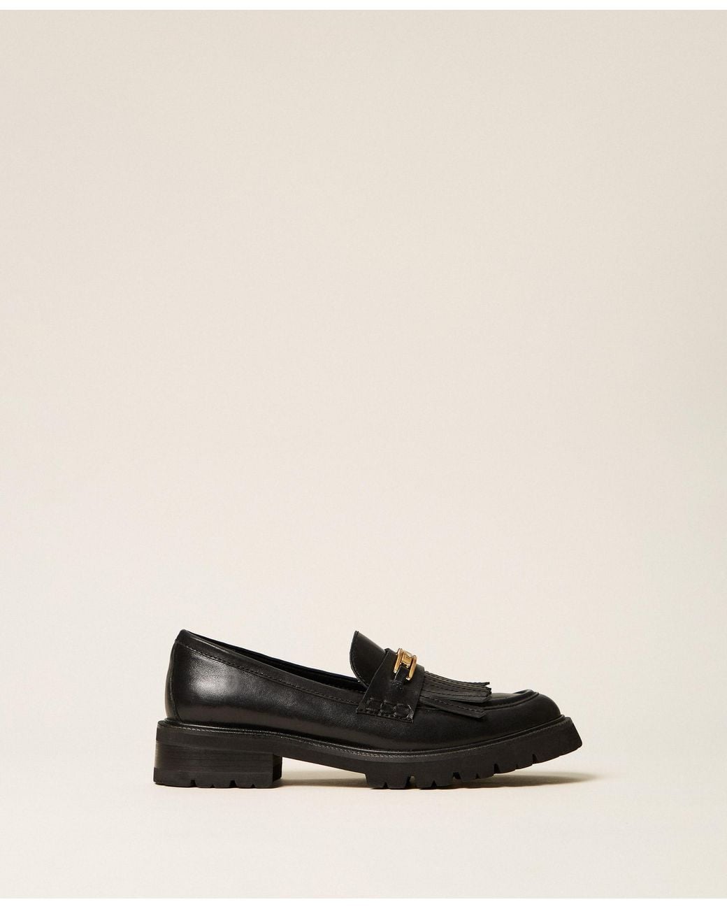 Twinset Natural Leather Loafers With Fringes