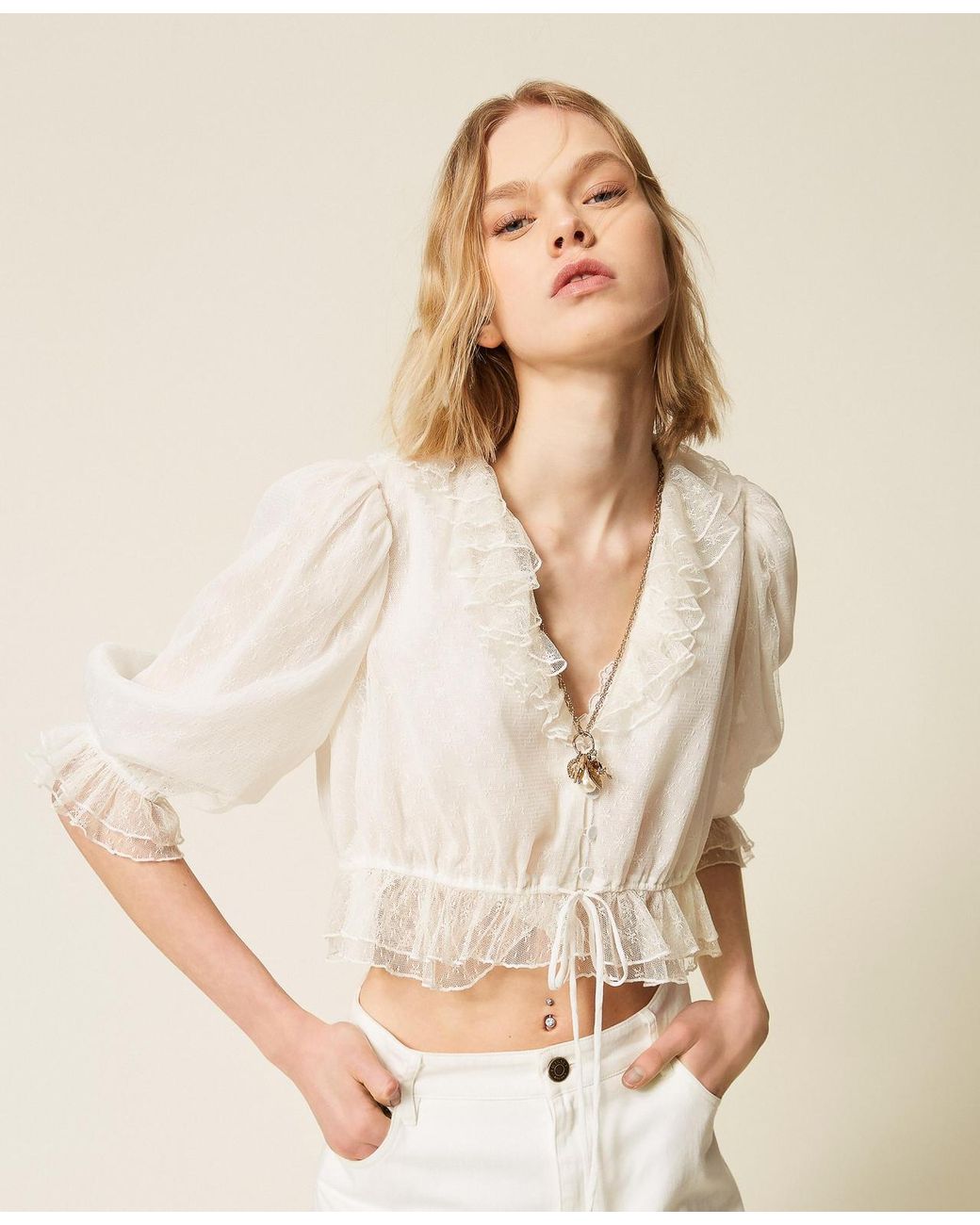 Twinset Natural Floral Tulle Shirt