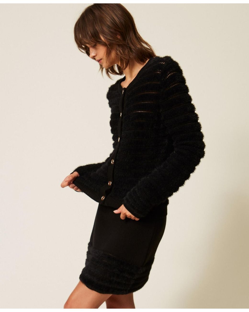 Twinset Black Knitted Jacket With-Tone Buttons