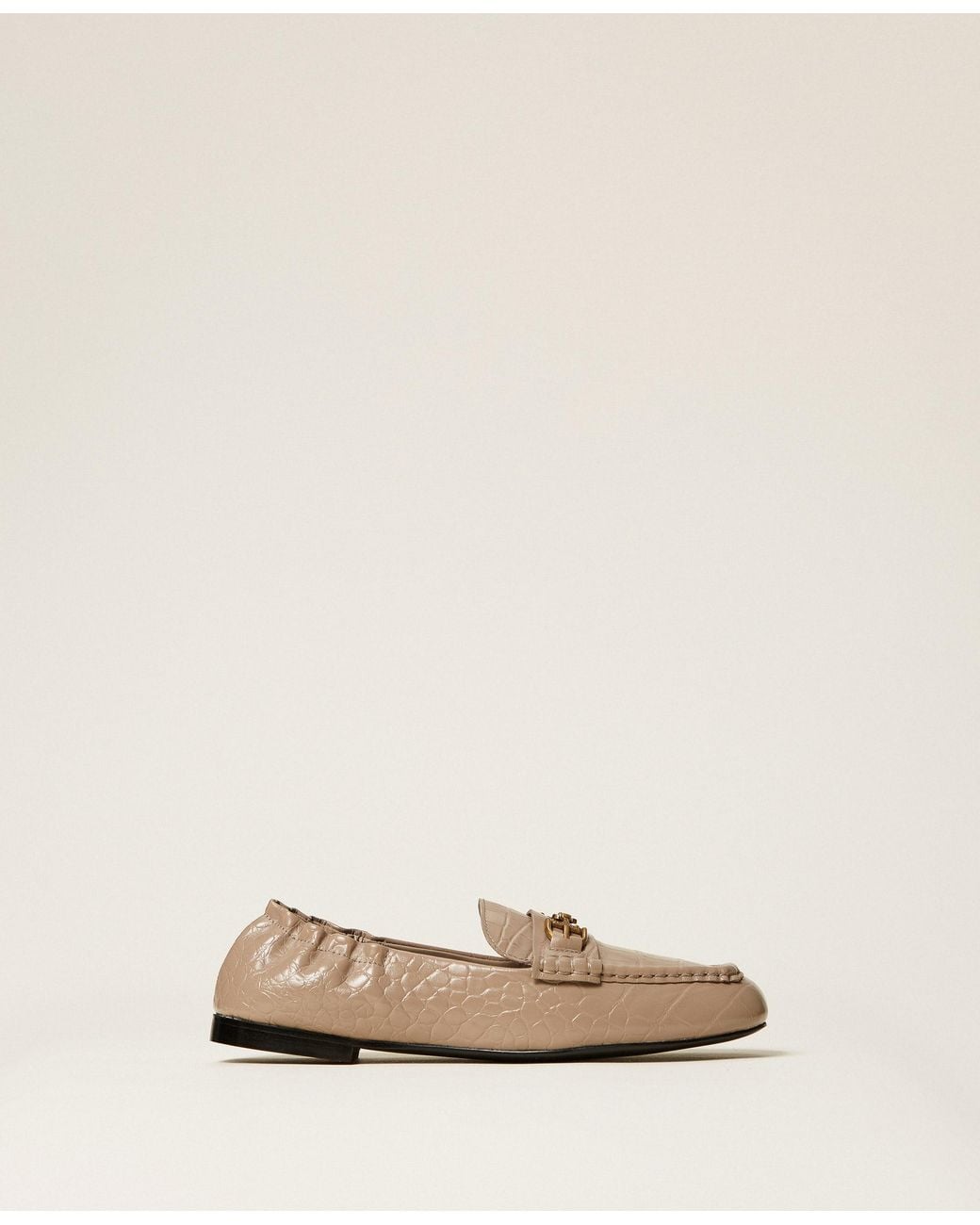 Twinset Natural Leather Moccasins With Crocodile Print