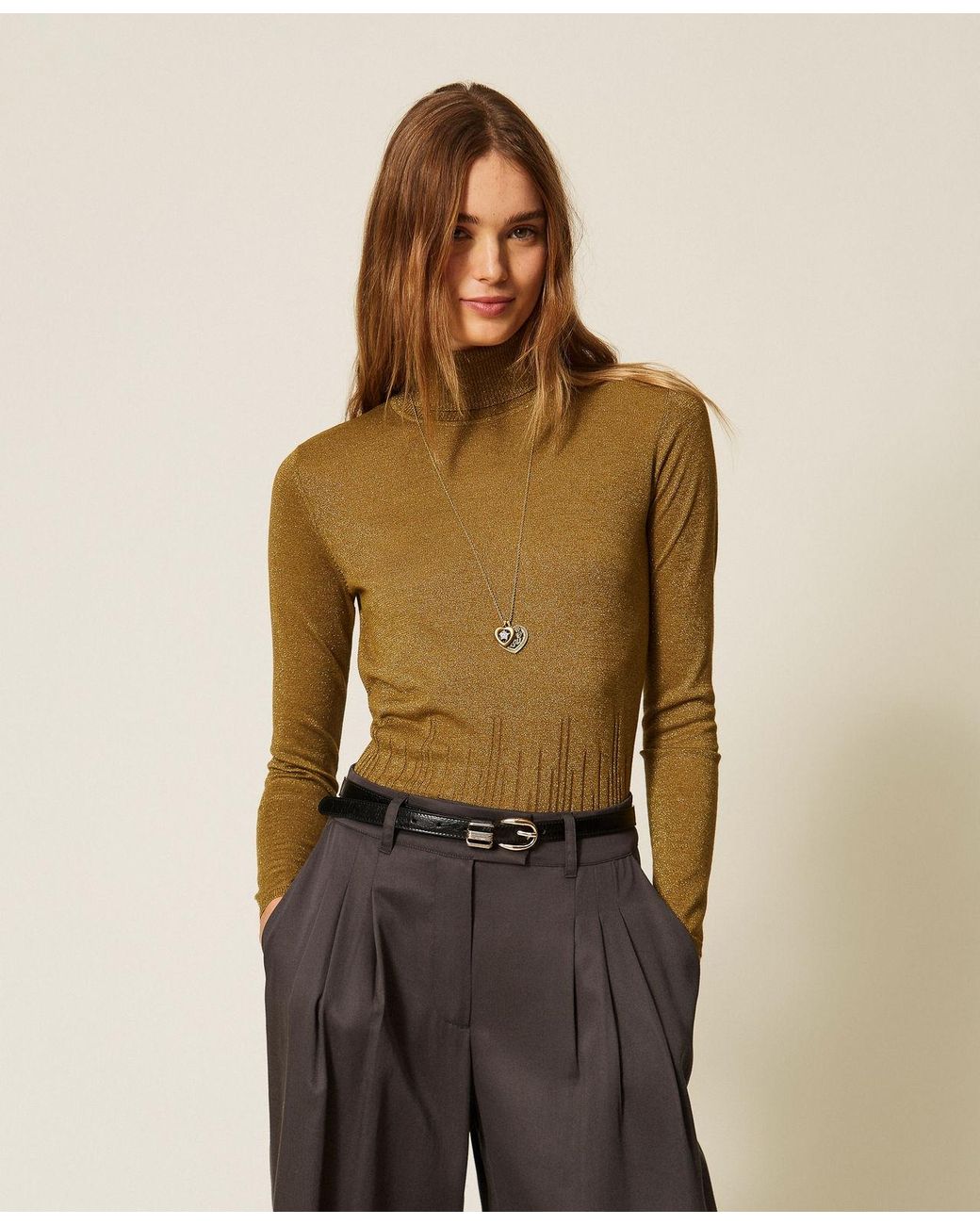 Twinset Natural Turtleneck Jumper With Lurex