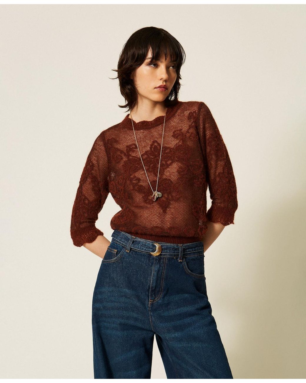Twinset Blue Jacquard Alpaca Blend Jumper