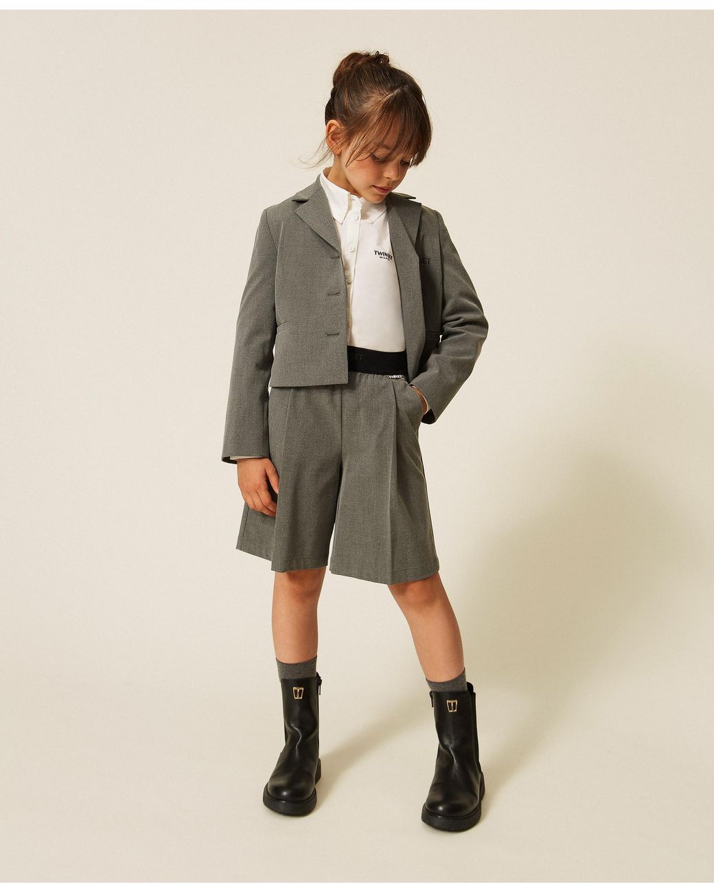Twinset Natural Flannel Bermuda Shorts With Pleats