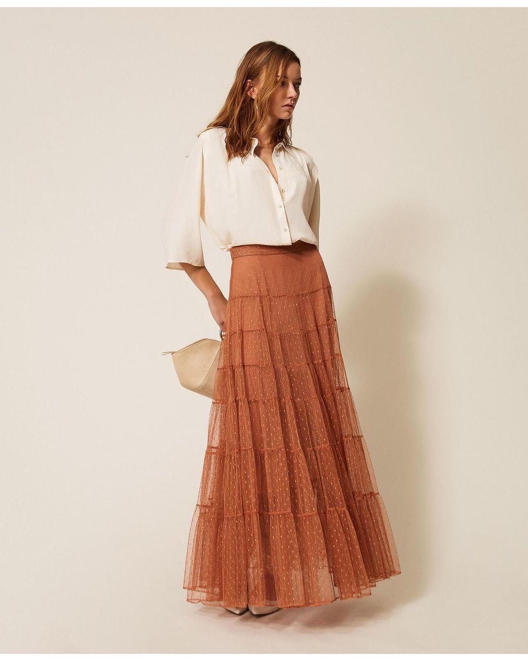 Twinset Natural Long Plumetis Tulle Skirt