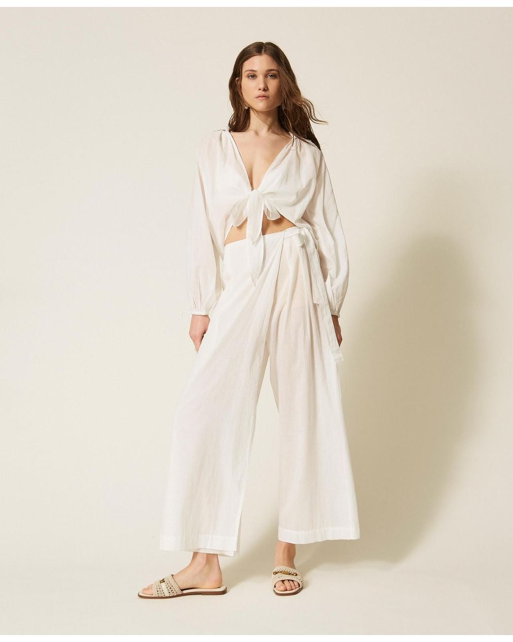 Twinset Natural Muslin Palazzo Trousers