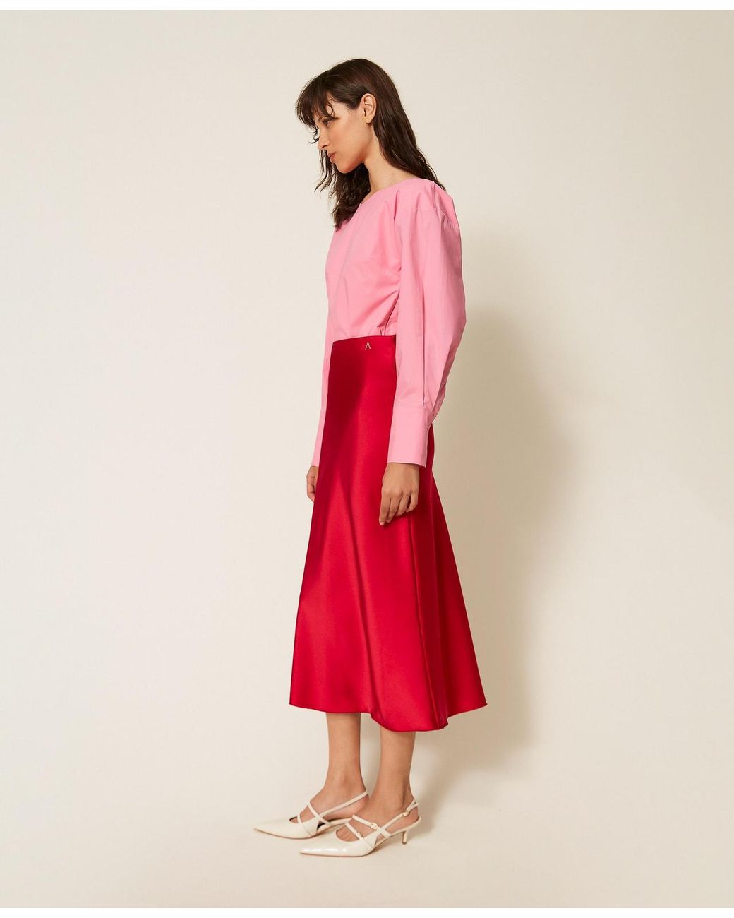 Twinset Red Long Satin Skirt