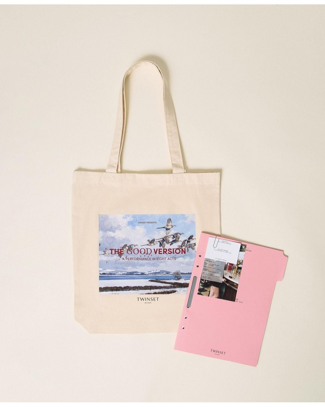 Twinset Natural Twill Tote Bag With Birds