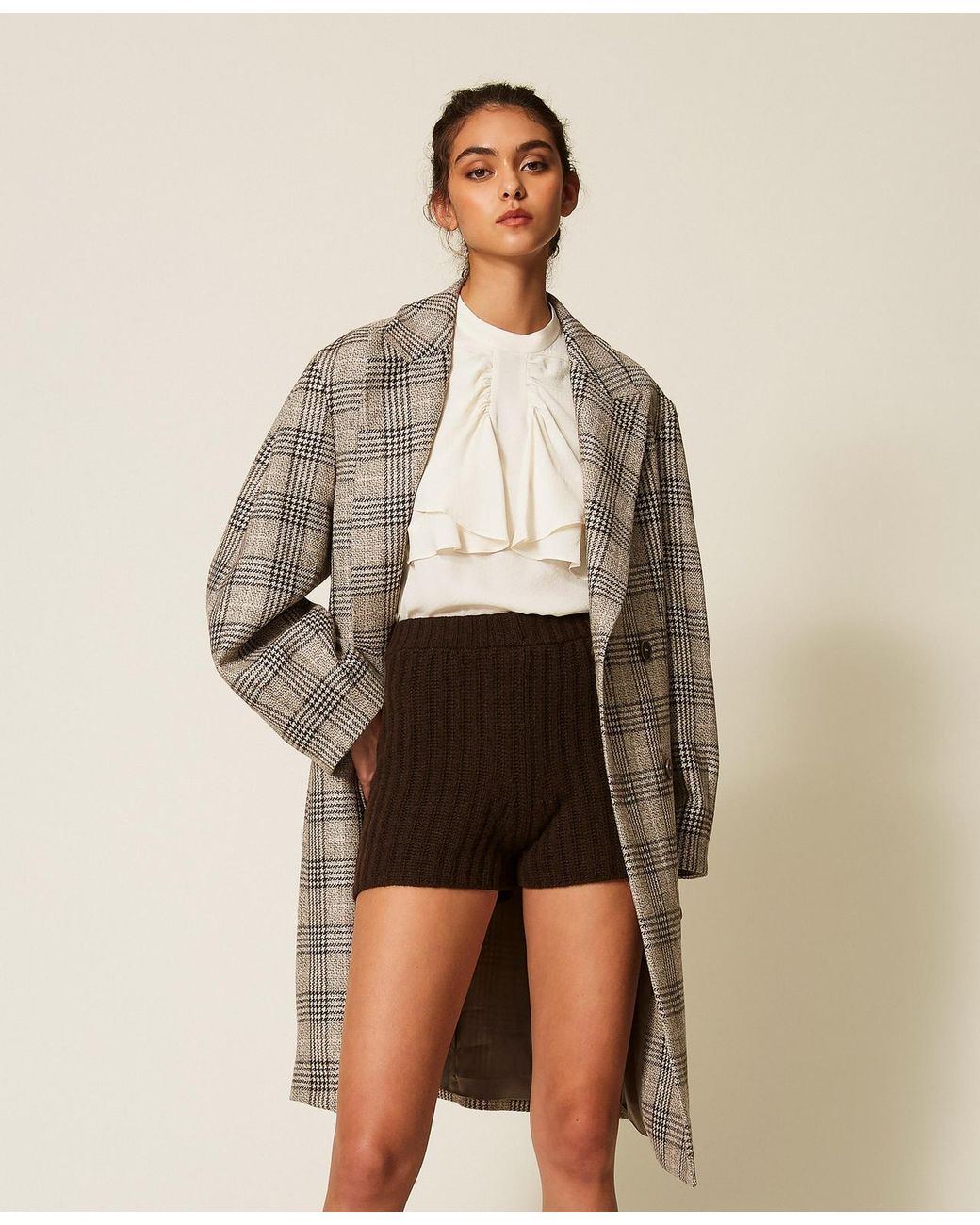 Twinset Natural Rib Knit Shorts
