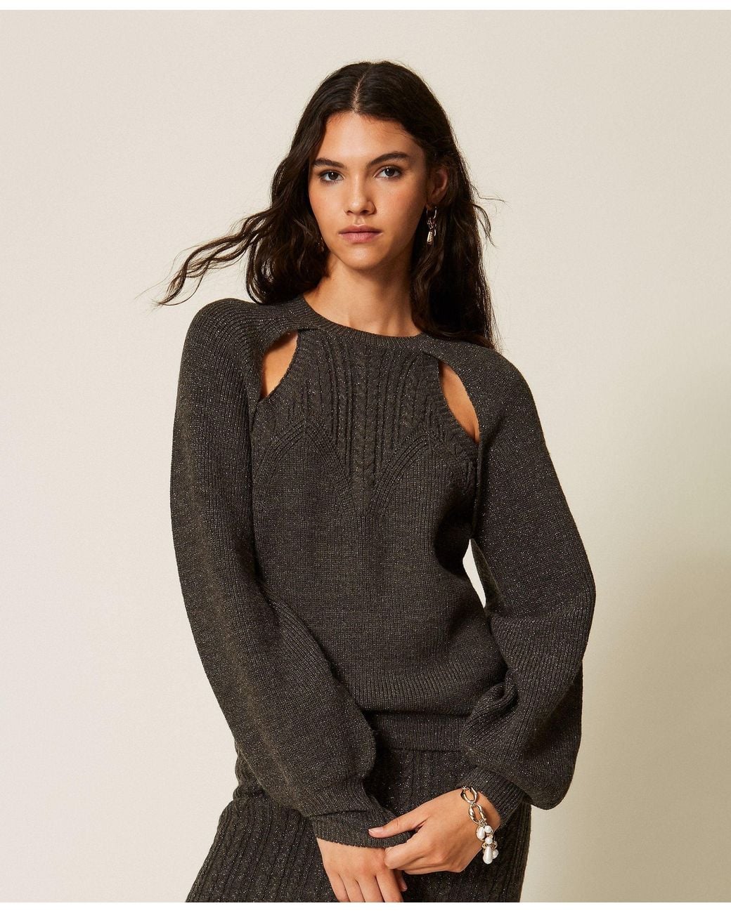 Twinset Black Cable Knit Jumper With Cut-Outs