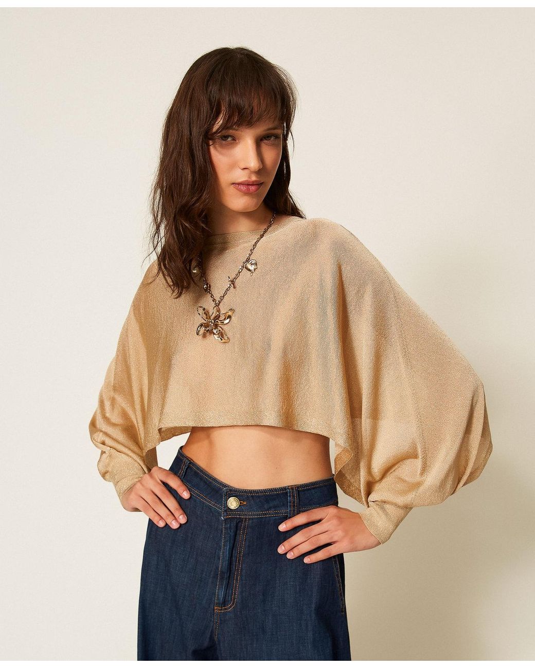 Twinset Blue Cropped Jumper With Lurex