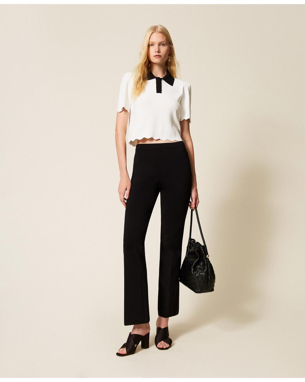 Twinset White Flared Knit Trousers
