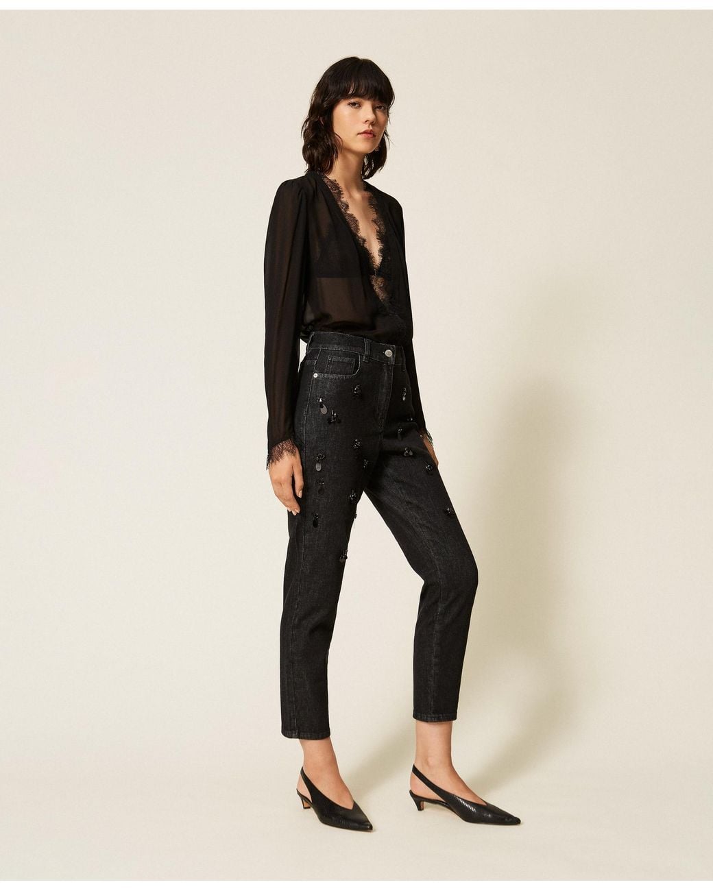Twinset Natural Hand Embroidered Skinny Jeans