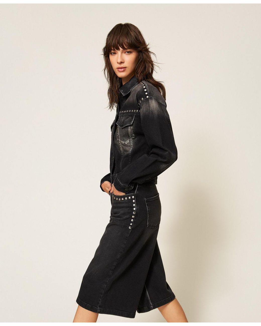Twinset Black Denim Jacket With Studs