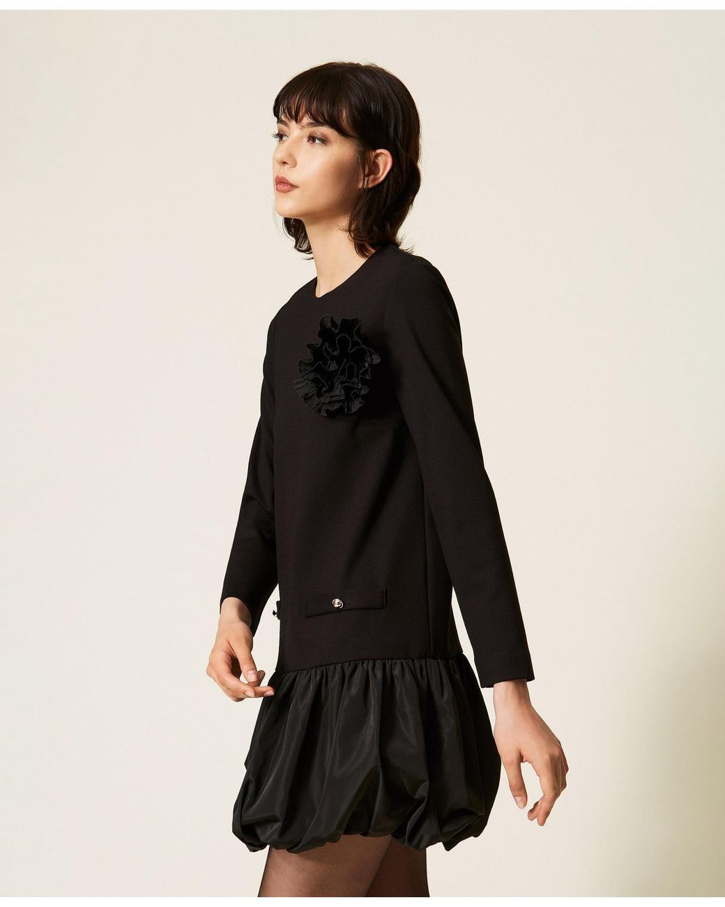 Twinset Black Short Dress With Taffeta Skirt