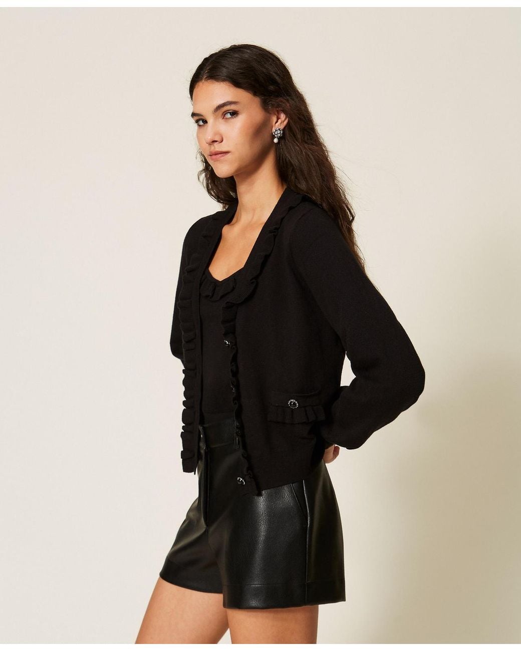 Twinset Black Cardigan And Top With Ruffles