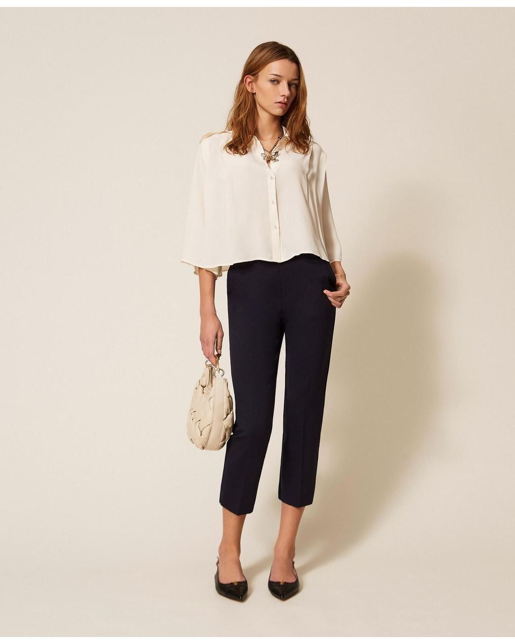 Twinset Natural Cigarette Trousers With Décor